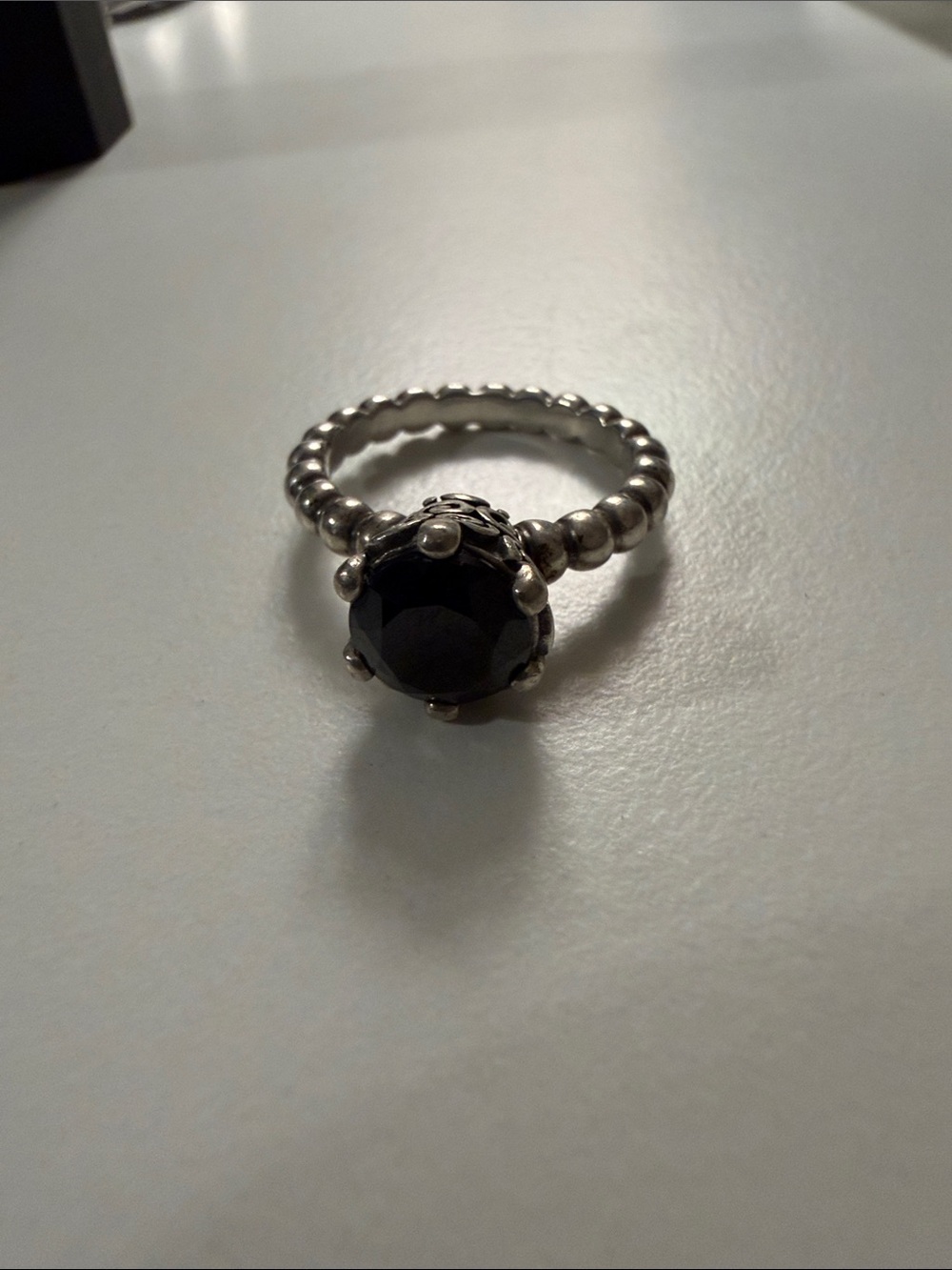 Genuine Pandora Silver Black Spinel Bubble Ring size 6.5